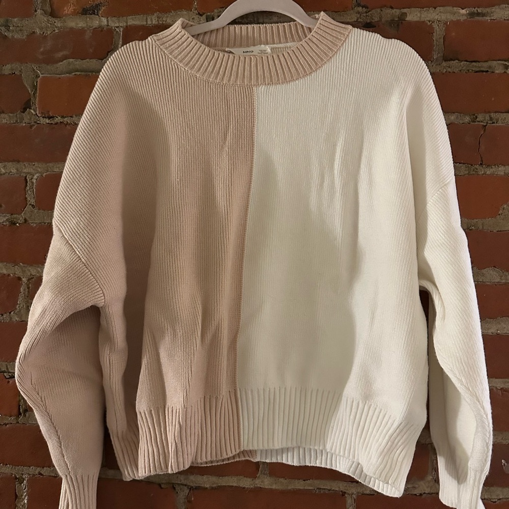 Colorblock Sweater - Beige and White